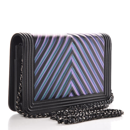 Chanel Calfskin Painted Chevron Embossed Boy Wallet On Chain WOC Black 3 of 15
