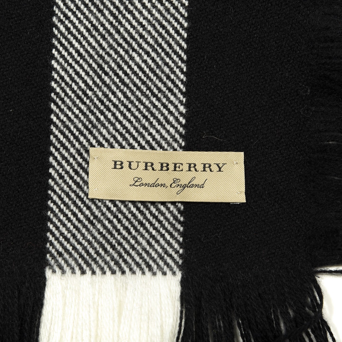 Wool Half Mega Check Fringe Scarf Black
