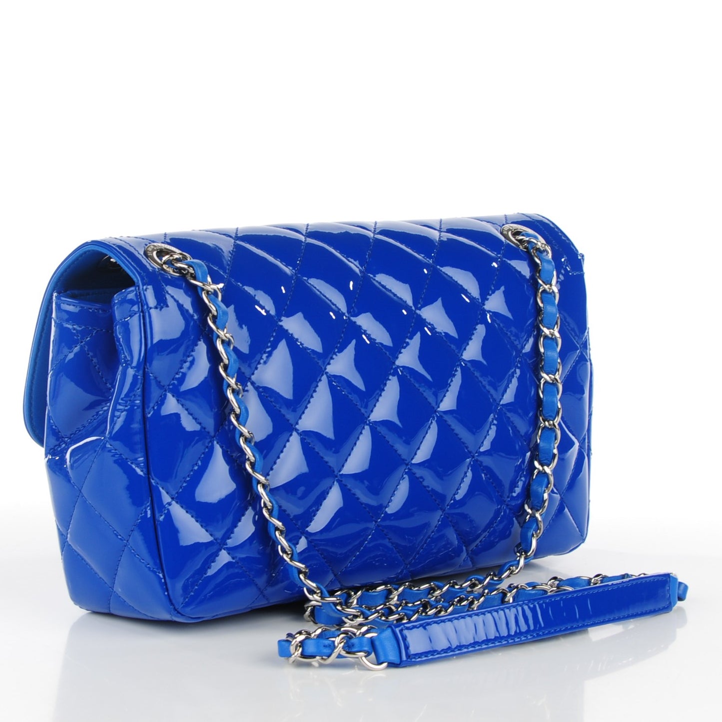 Patent Quilted Large Coco Shine Flap Blue