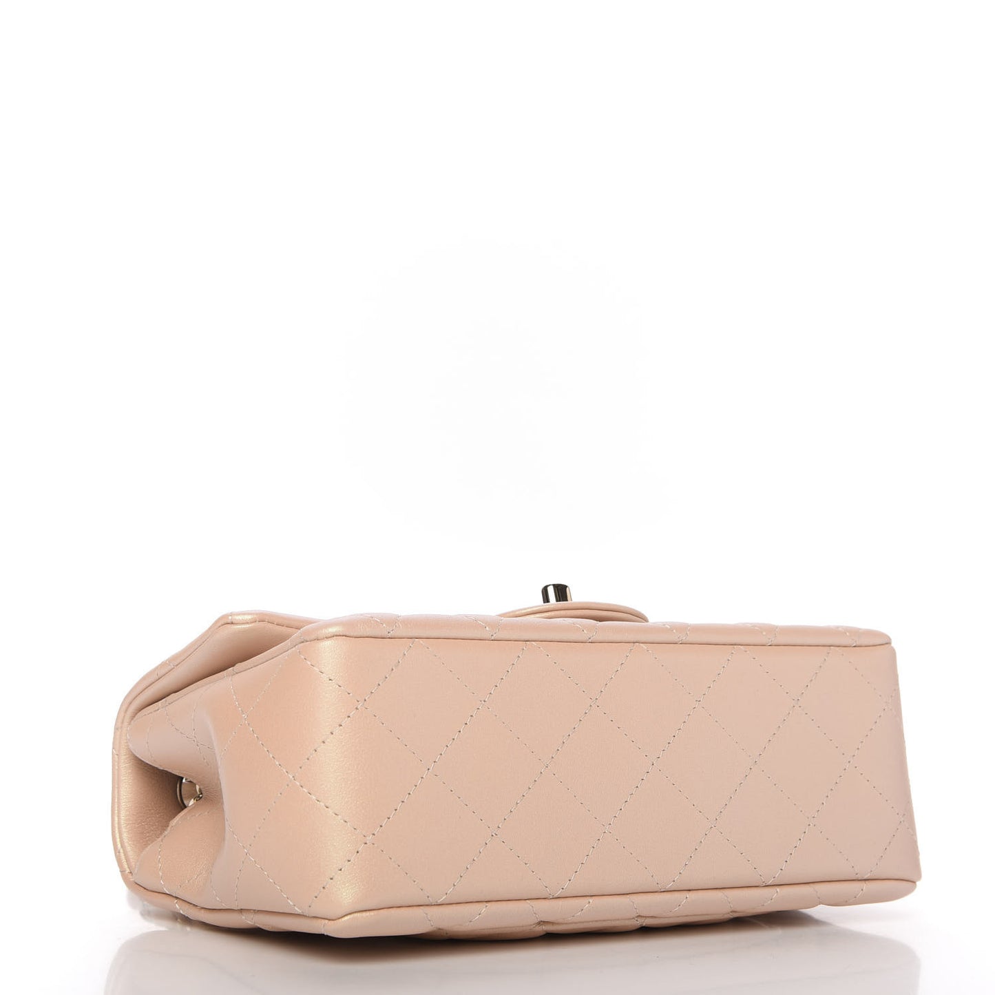 Iridescent Calfskin Quilted Mini Rectangular Flap Beige