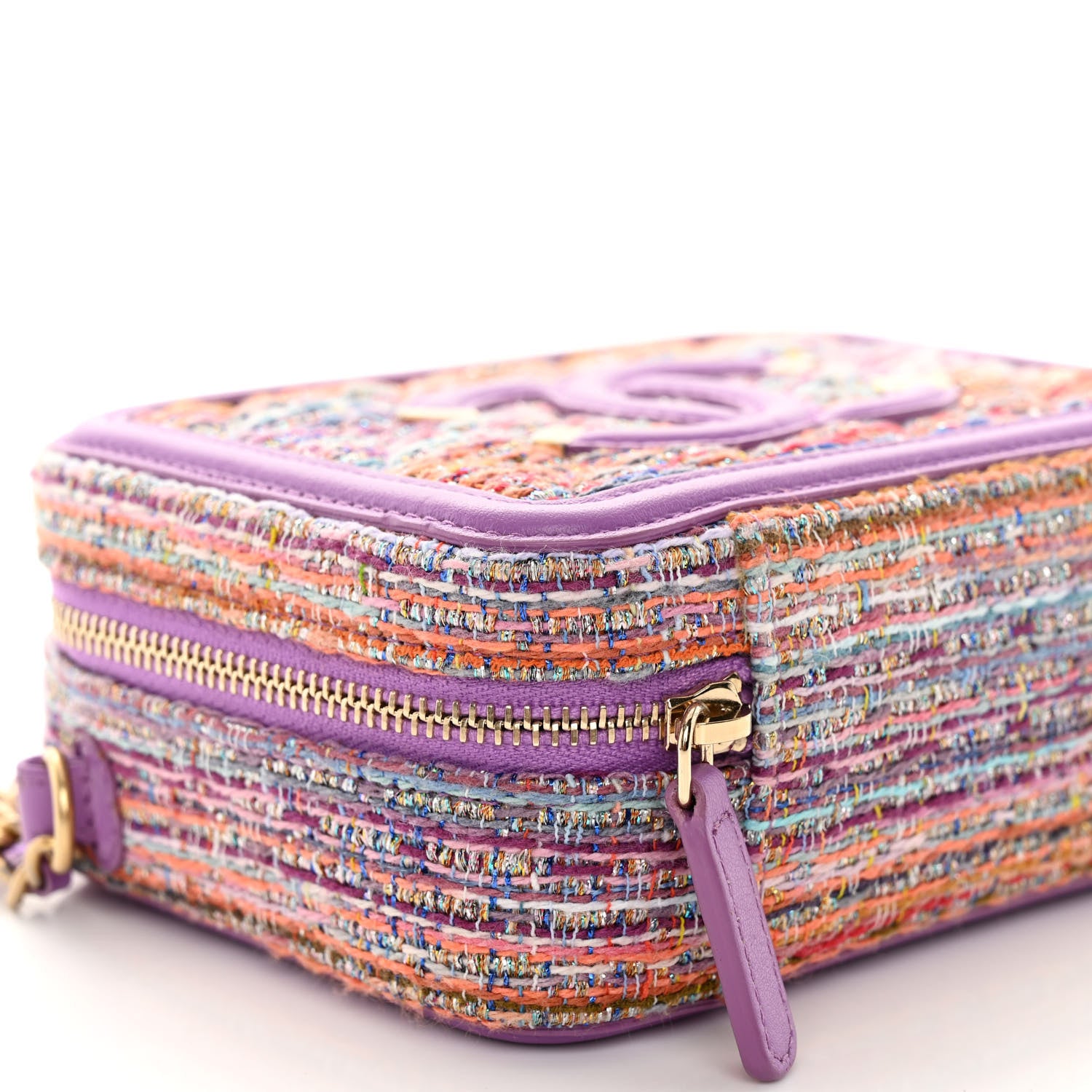 Chanel Tweed Lambskin CC Filigree Vanity Clutch With Chain Purple Multicolor 9 of 11