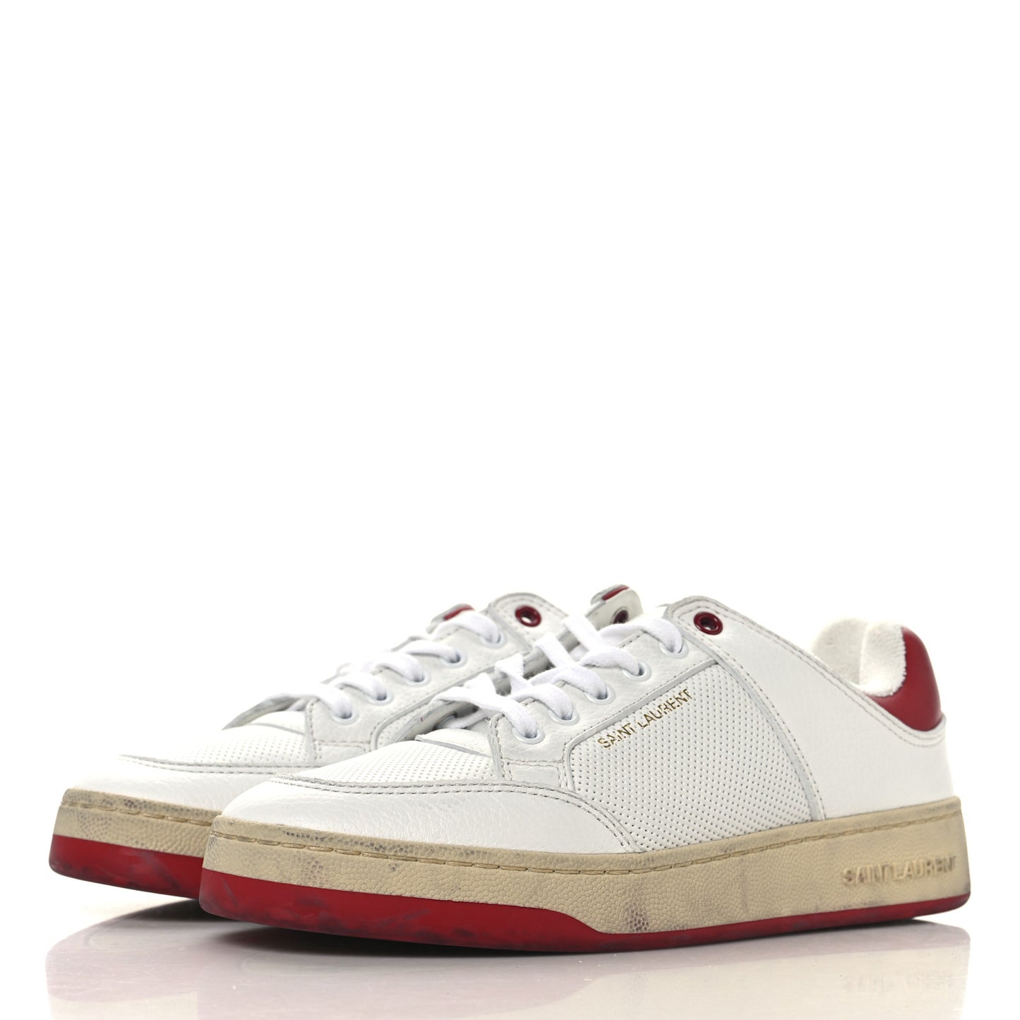 Calfskin Perforated Womens Sneakers 39 Red