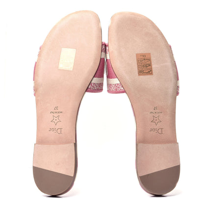 Christian Dior Cotton D-Stripes Embroidered Dway Mules Slide Sandals 37 Deep Nude 7 of 10