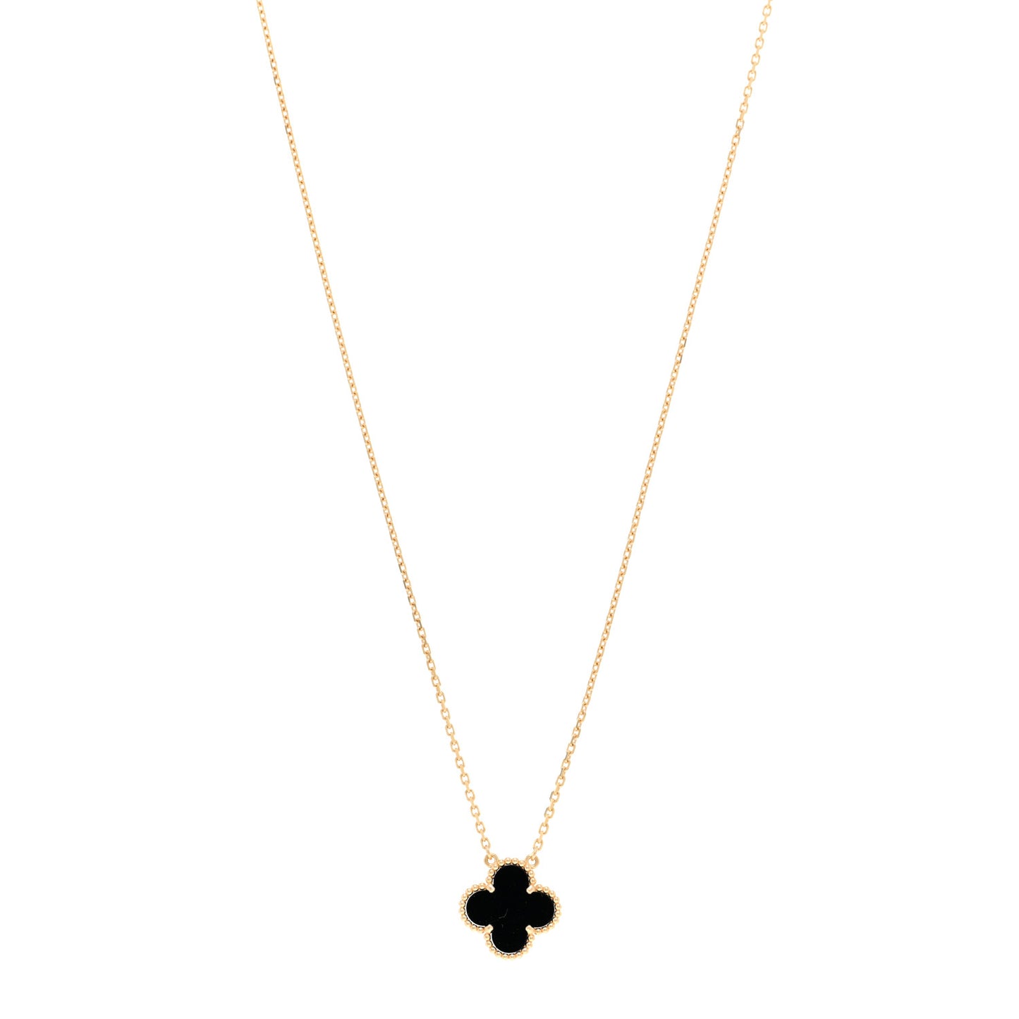 18K Yellow Gold Black Onyx Vintage Alhambra Pendant Necklace