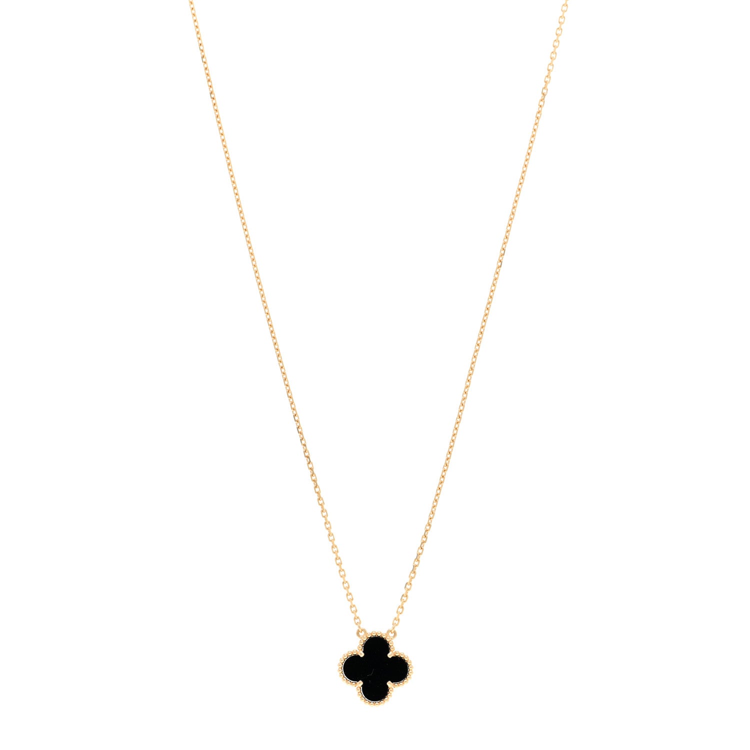 Van Cleef & Arpels 18K Yellow Gold Black Onyx Vintage Alhambra Pendant Necklace 1 of 5
