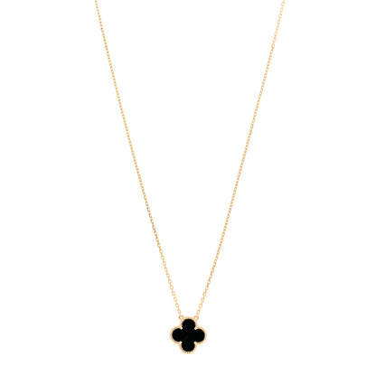 Van Cleef & Arpels 18K Yellow Gold Black Onyx Vintage Alhambra Pendant Necklace 1 of 5