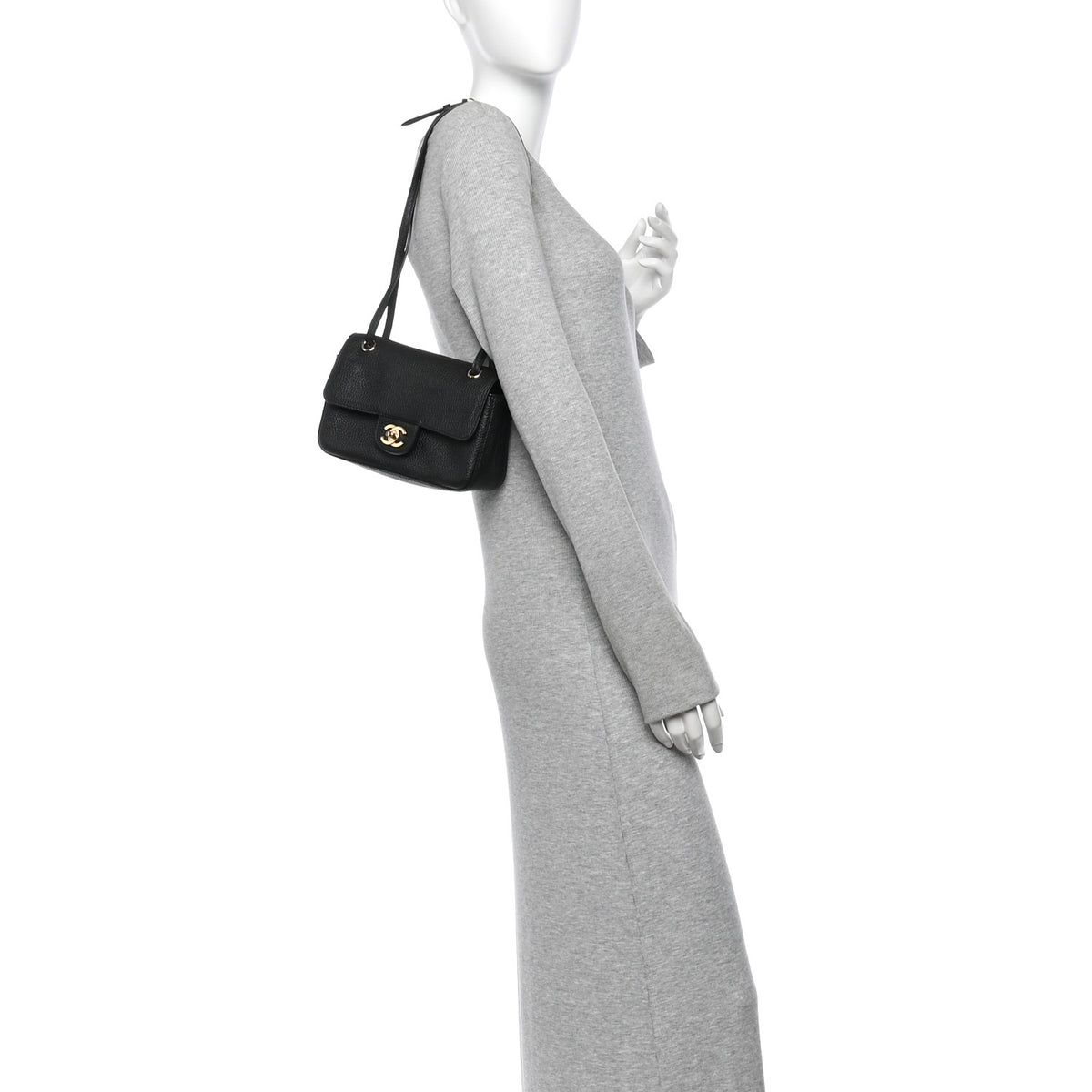 Grained Calfskin Mini Souplissimo Maxi Flap Black
