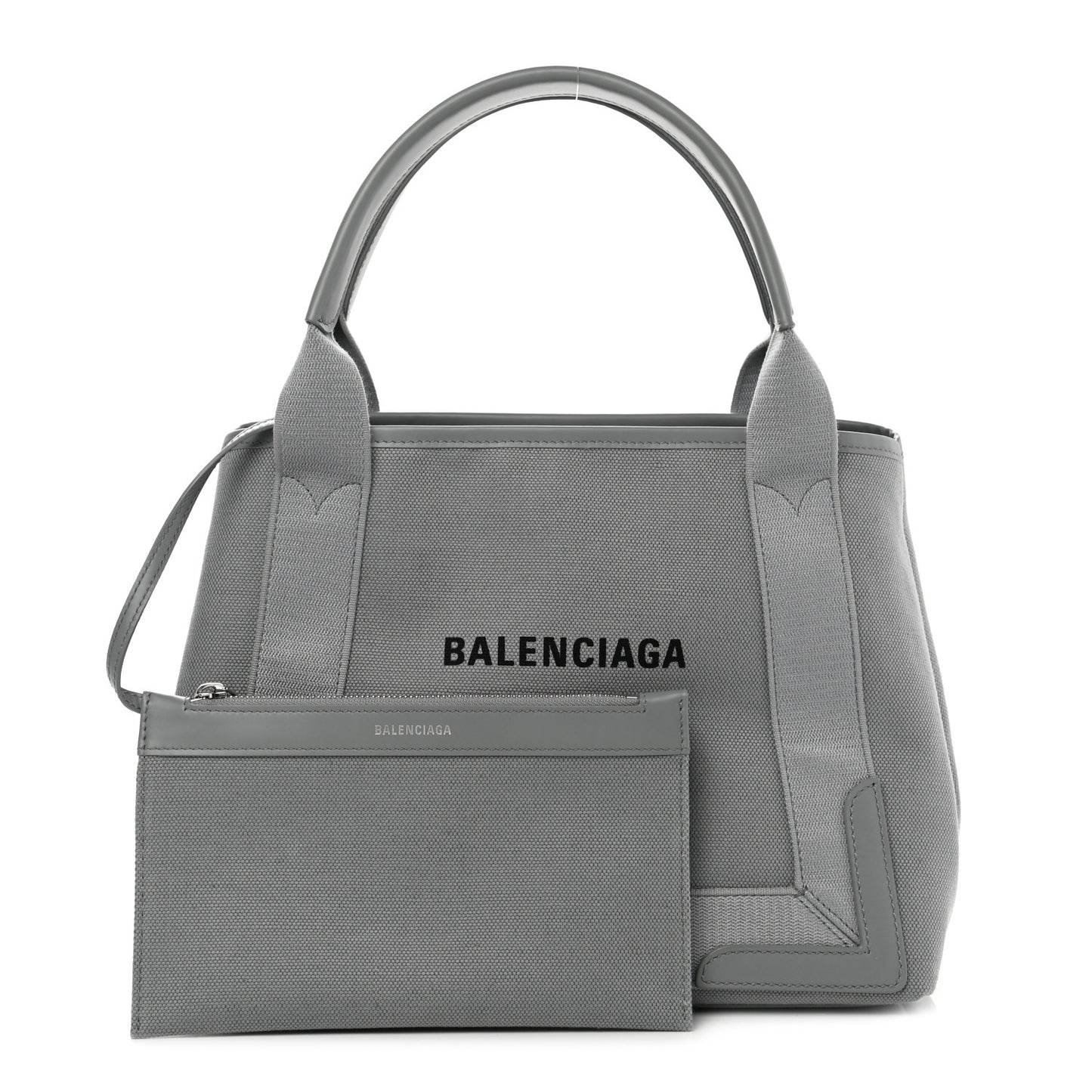Cotton Canvas Silk Calfskin S Navy Cabas Balenciaga Grey