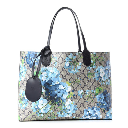 Gucci GG Supreme Monogram Blooms Medium Reversible Tote Beige Blue Navy 1 of 9