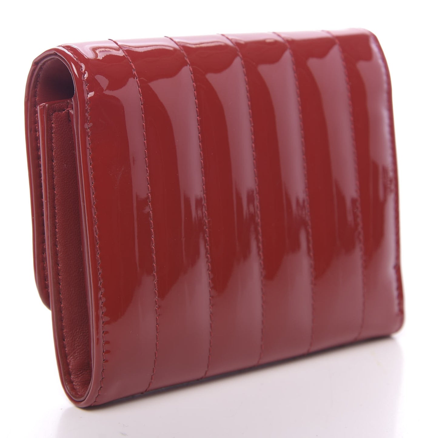 Patent Matelasse Monogram Vicky Tri-Fold Wallet Rouge