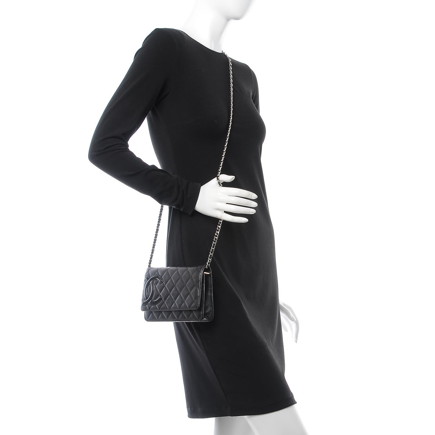 Chanel Calfskin Quilted Cambon Wallet On Chain WOC Black 2 of 12