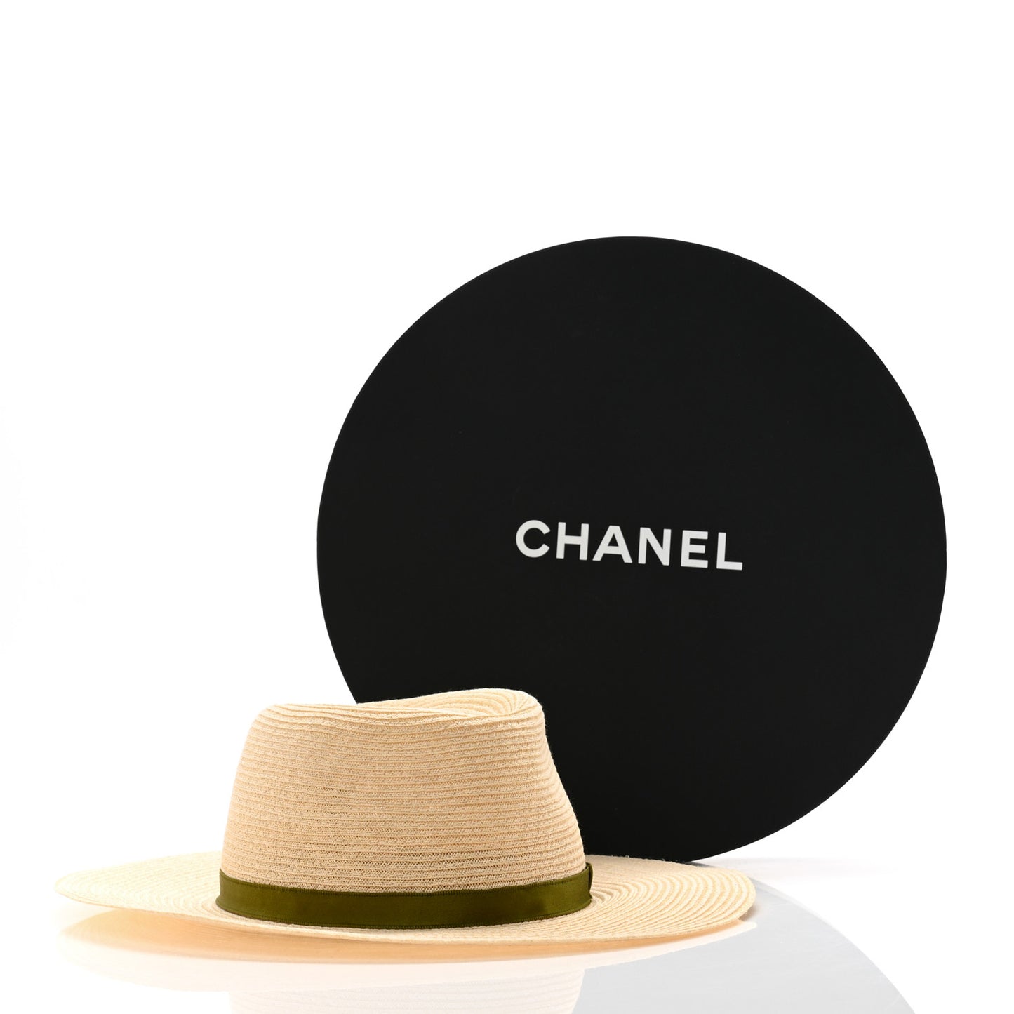 Straw Grosgrain Ribbon Wide Brim Hat M Beige Green