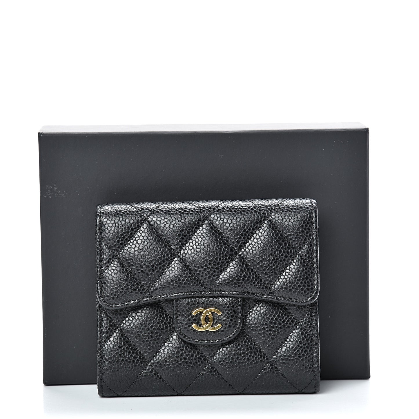 Caviar Quilted Compact Flap Wallet Black