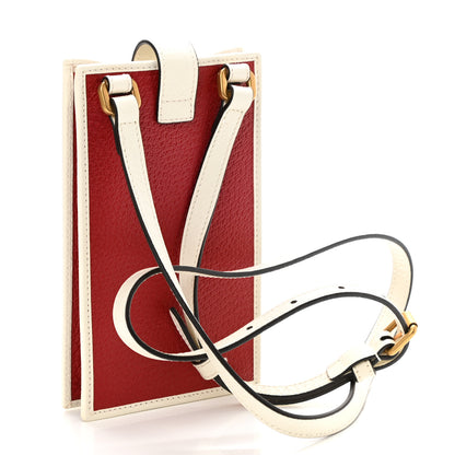 Gucci X ADIDAS Textured Dollar Calfskin Trefoil Embossed Phone Crossbody Bag Hibiscus Red Off White 3 of 12