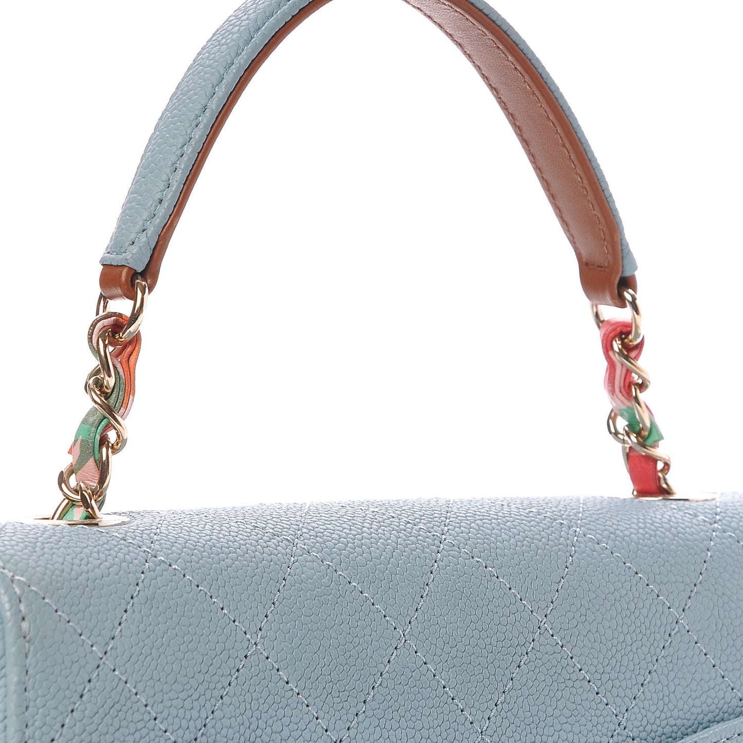 Grained Calfskin Quilted Small Cuba Top Handle Flap Blue