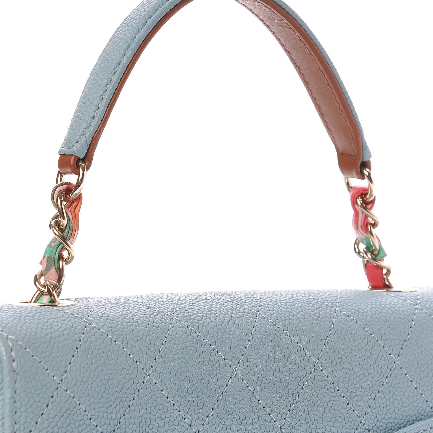 Chanel Grained Calfskin Quilted Small Cuba Top Handle Flap Blue 8 of 9