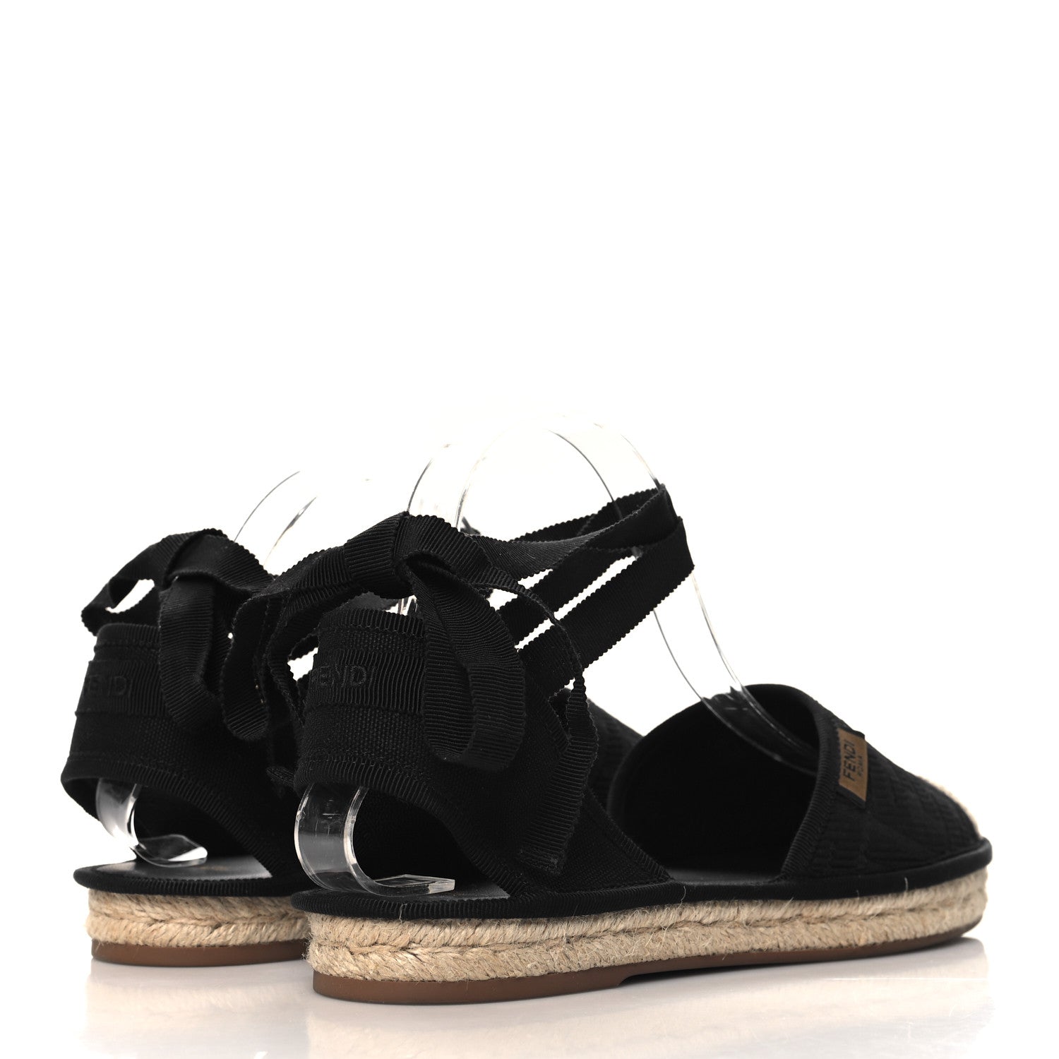 Fendi Canvas FF Embroidered Roma Ankle Wrap Flat Espadrilles 40 Black 5 of 9