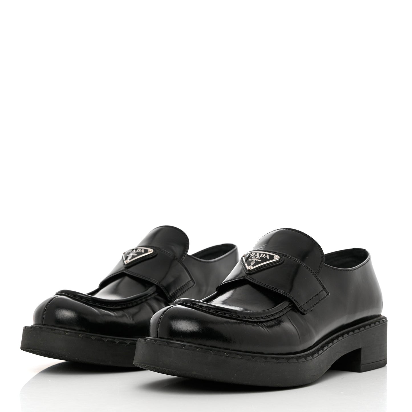 Spazzolato Metal Triangle Logo 50mm Loafers 40.5 Black