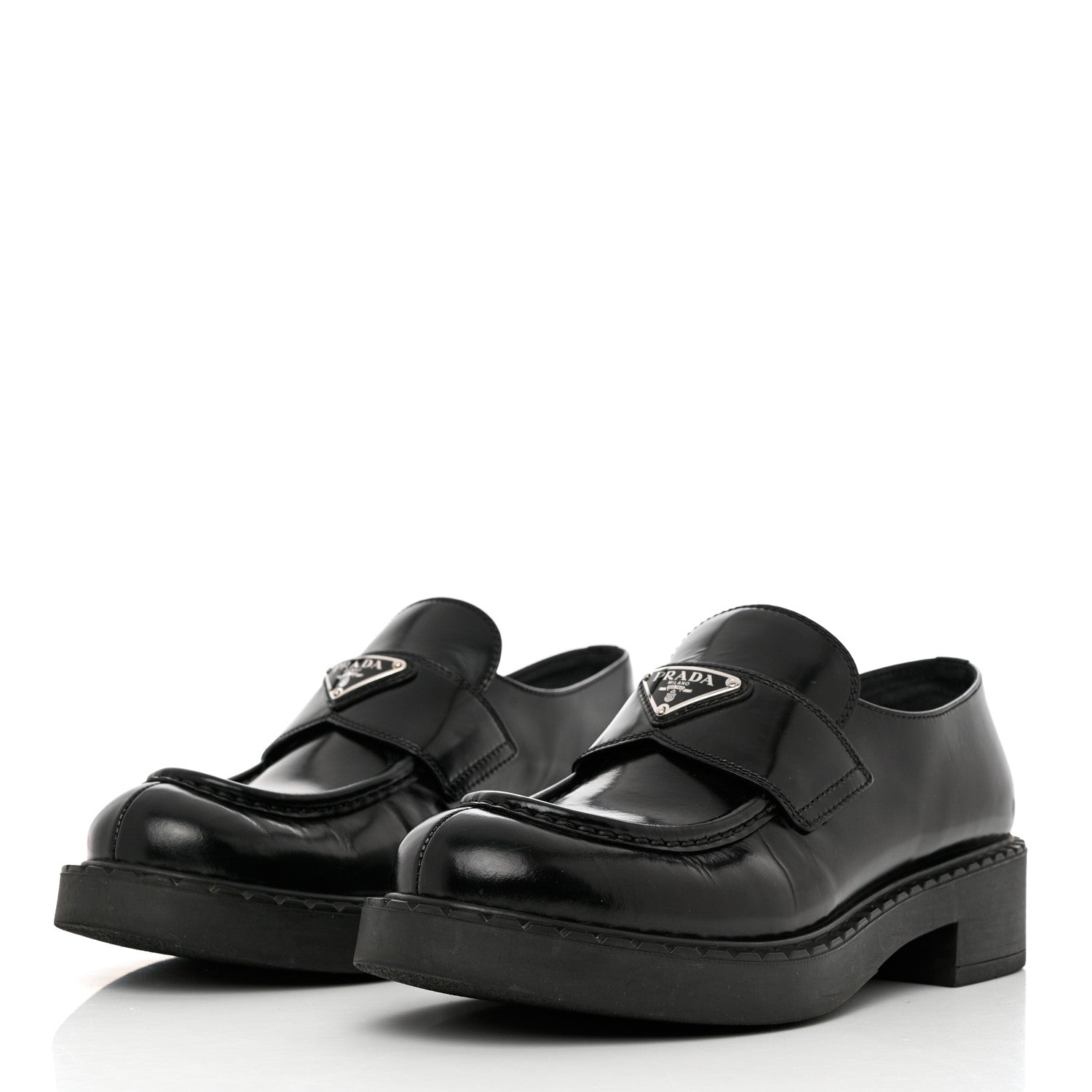 Prada Spazzolato Metal Triangle Logo 50mm Loafers 40.5 Black 3 of 12