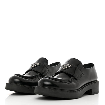Prada Spazzolato Metal Triangle Logo 50mm Loafers 40.5 Black 3 of 12