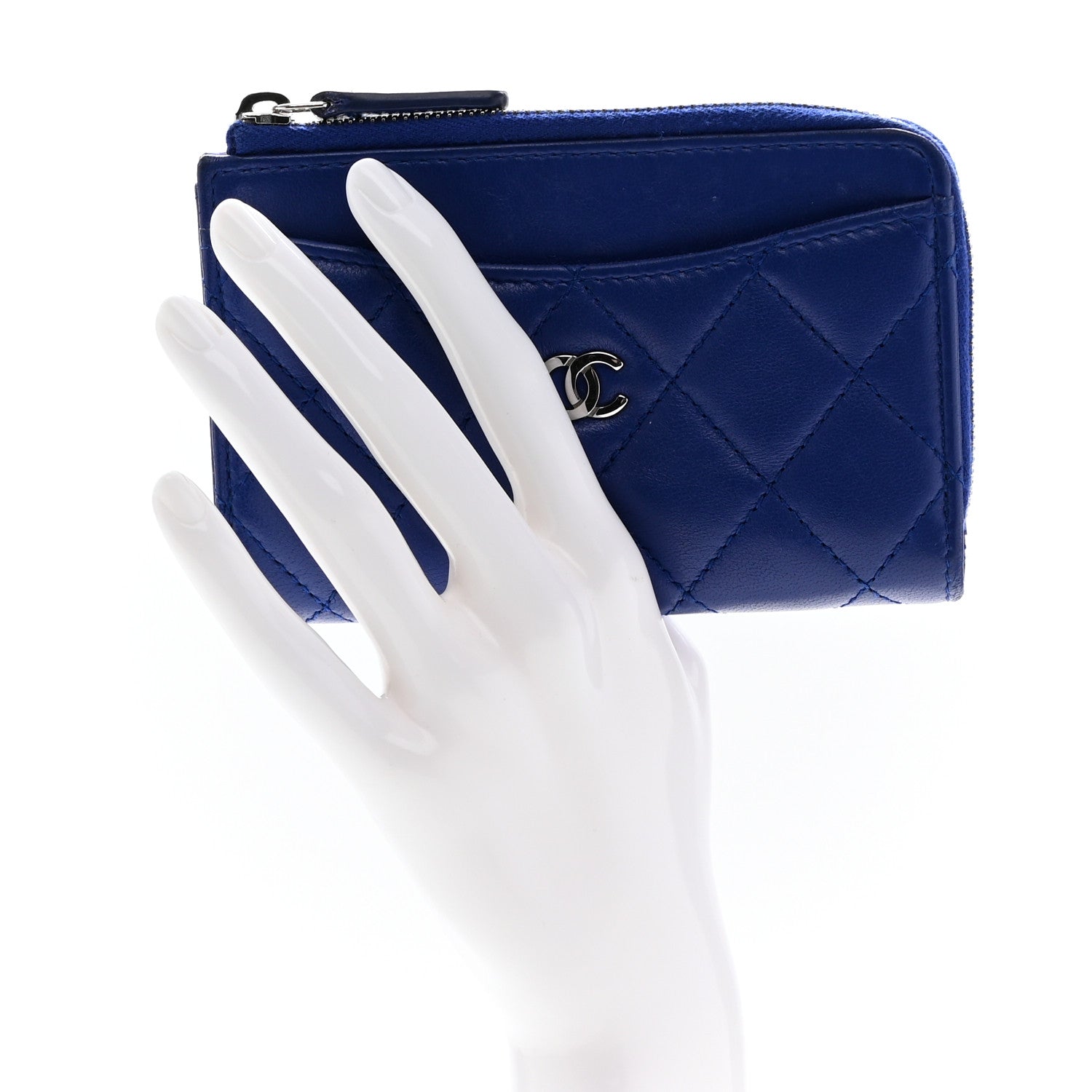 Chanel Lambskin Quilted CC Zip Around Card Holder Blue 2 of 9