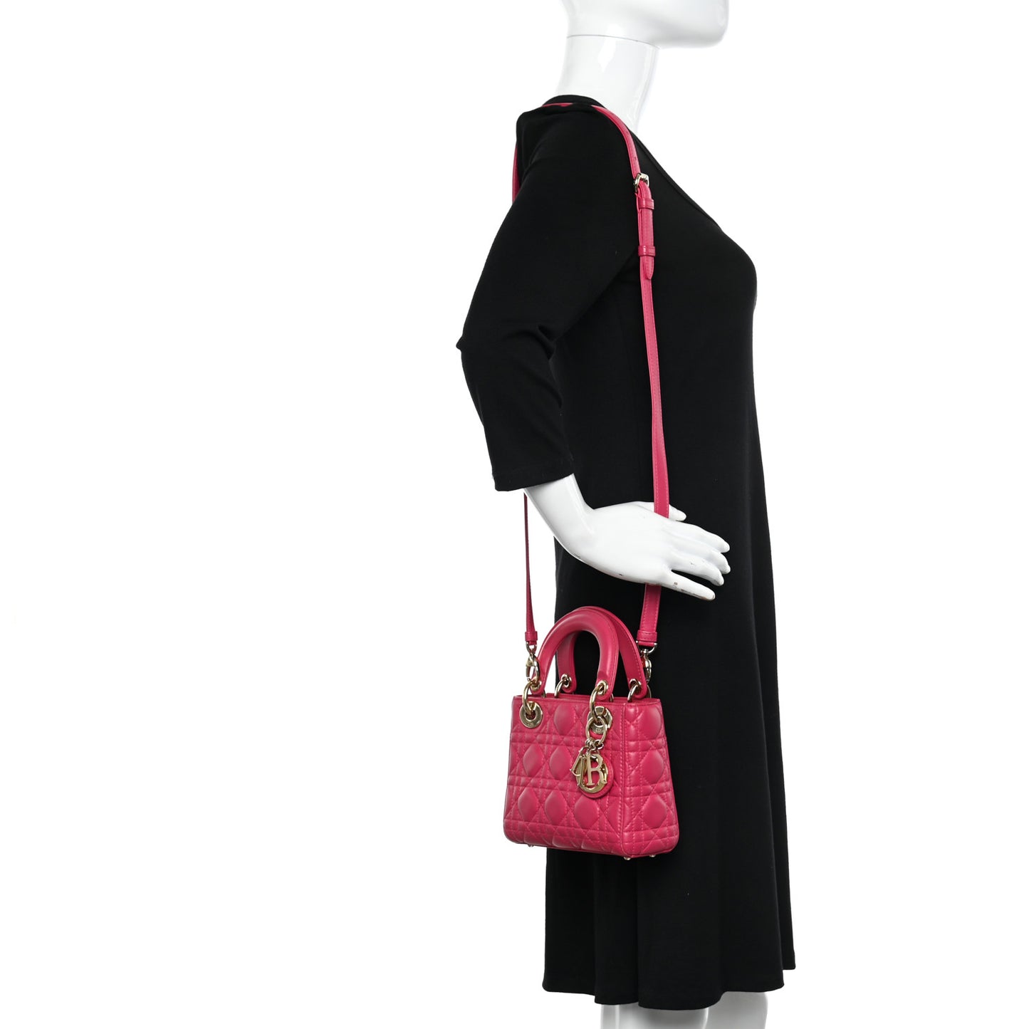 Lambskin Cannage Mini Lady Dior Fuchsia