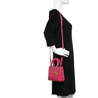 Christian Dior Lambskin Cannage Mini Lady Dior Fuchsia 2 of 13