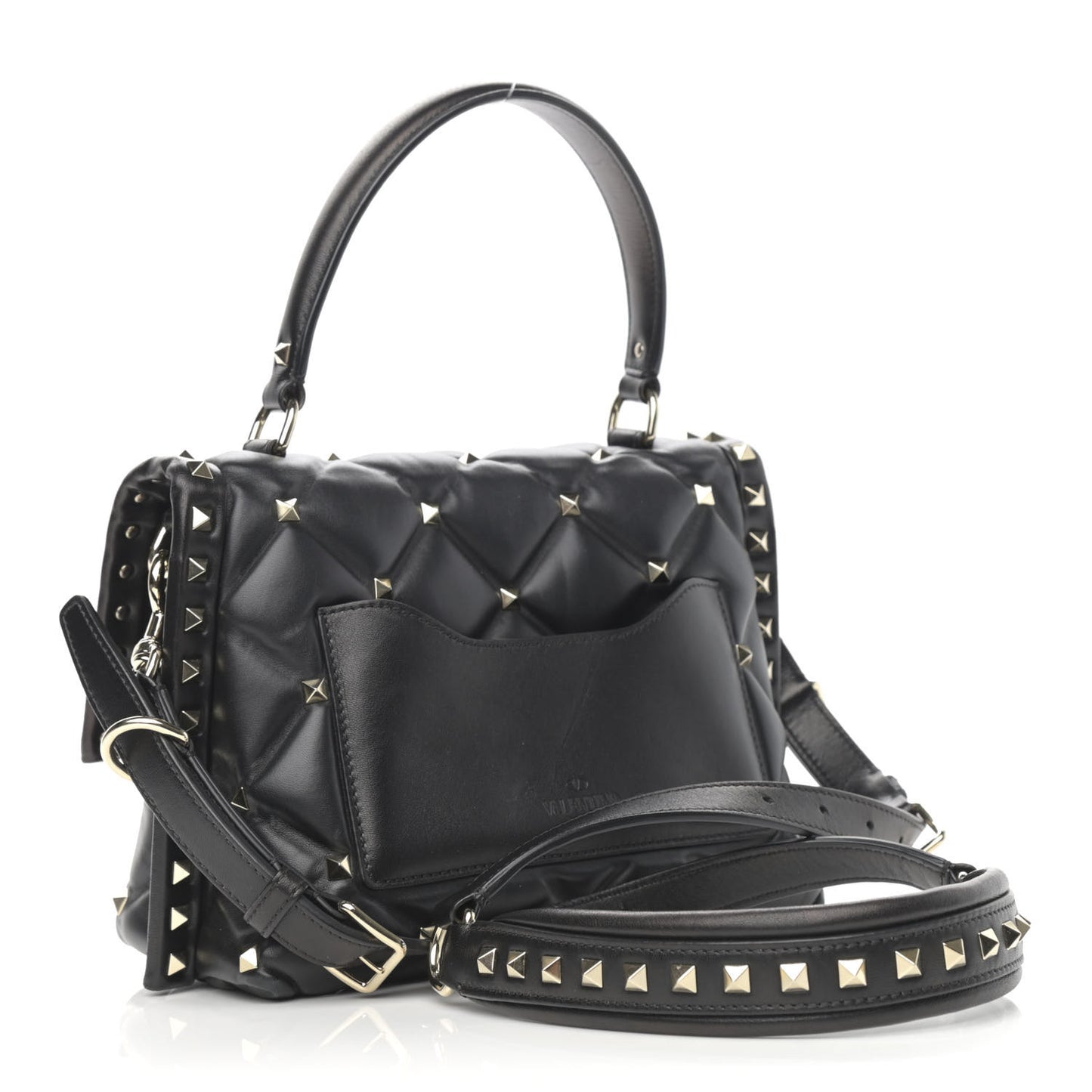 Lambskin VLTN Print Candystud Top Handle Bag Black
