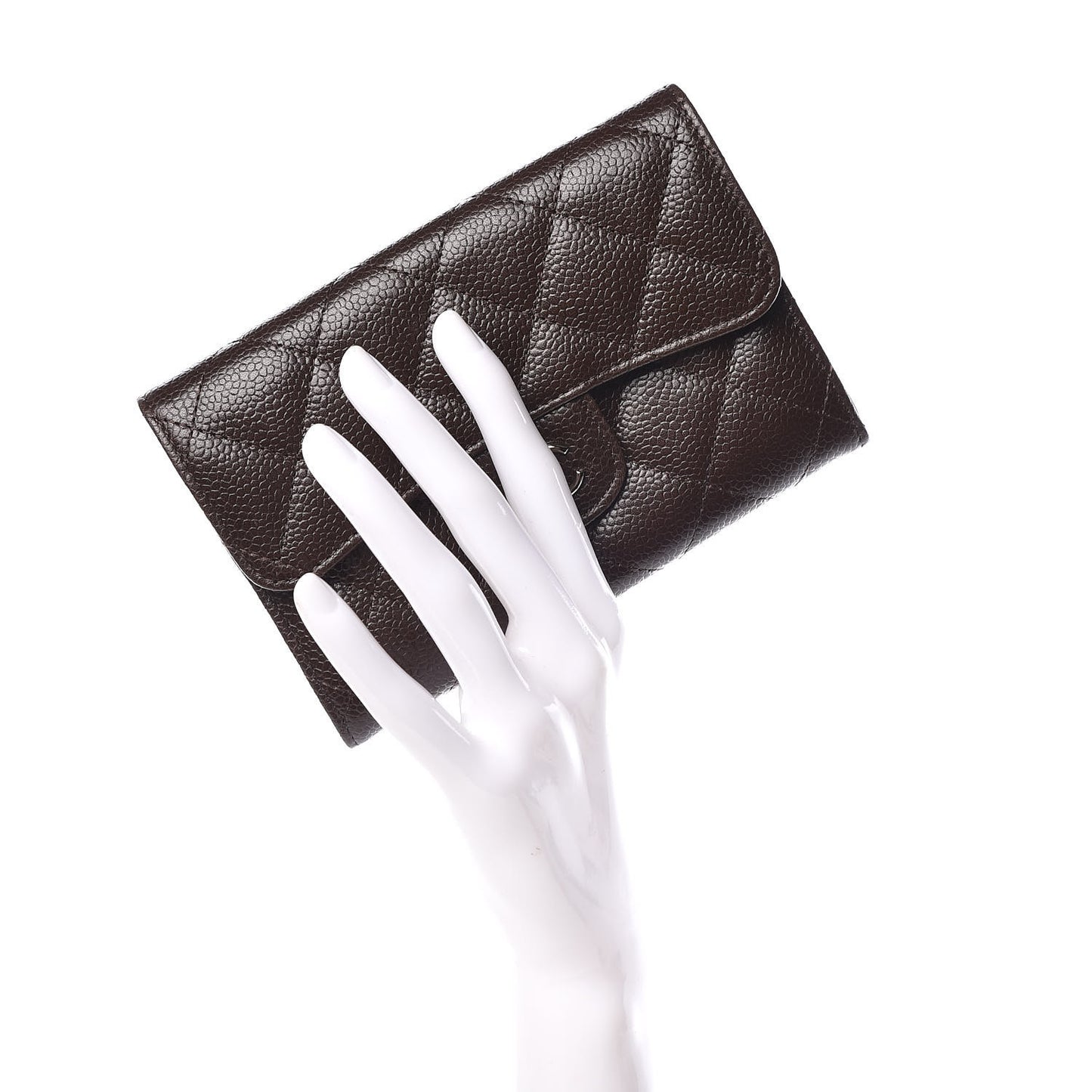 Caviar Quilted Small Flap Wallet Brown