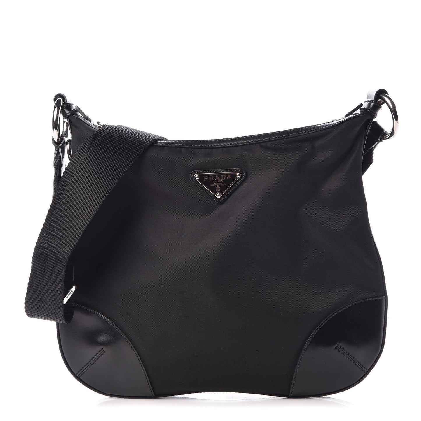 Tessuto Nylon Calfskin Flat Messenger Bag Black