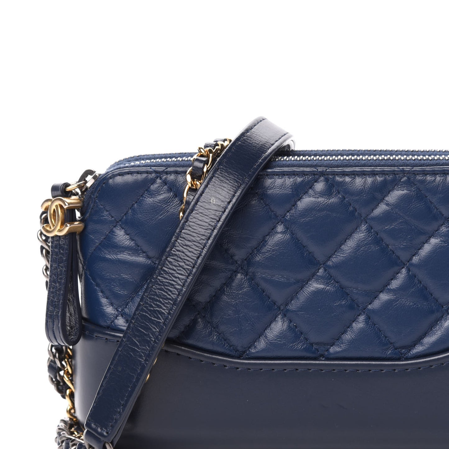 Aged Calfskin Quilted Small Gabrielle Clutch With Chain Navy Blue