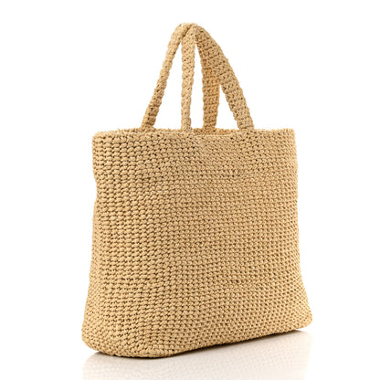 Prada Yarn Raffia Effect Crochet Embroidered Logo Tote Naturale 3 of 10