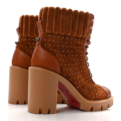 Christian Louboutin Calfskin Suede Cake Velvet Studded Dakita Lug 70 Boots 38 Foxy Antic Gold 4 of 9