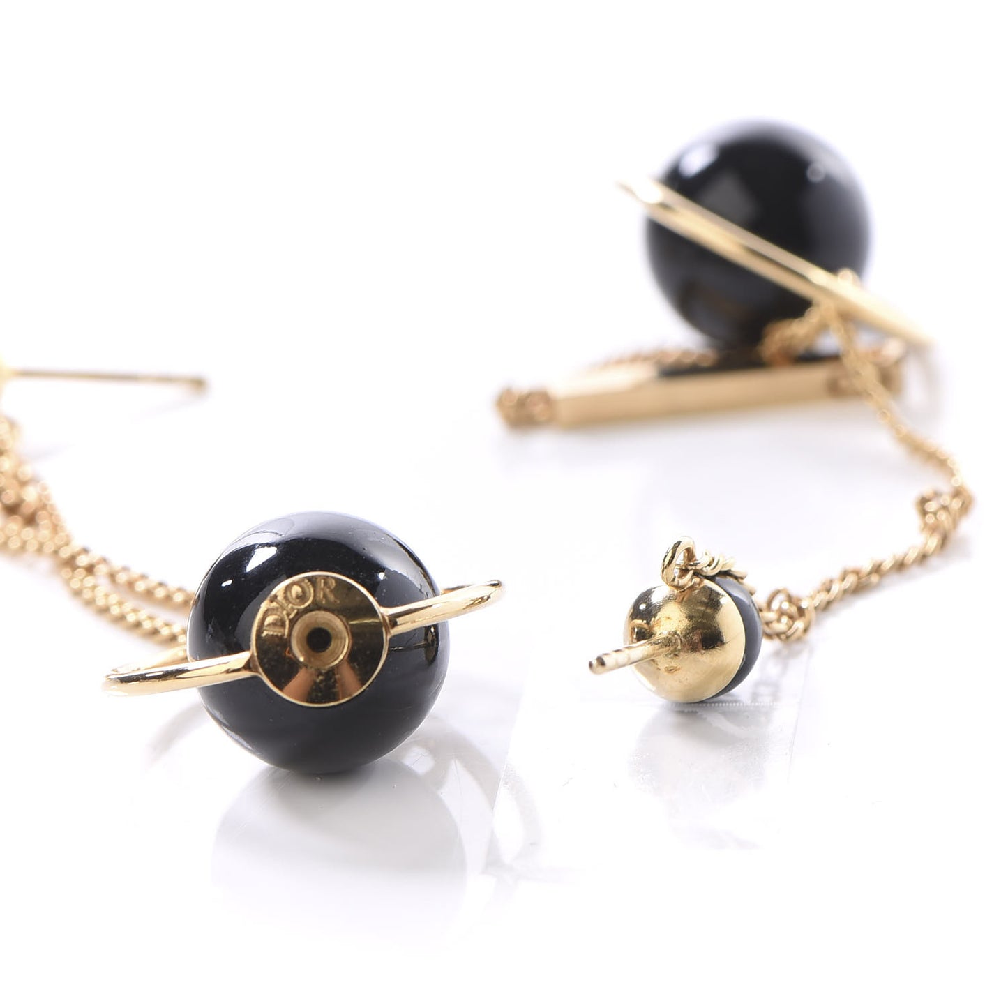 Pearl Tribales Dangle Chain Earrings Black Gold