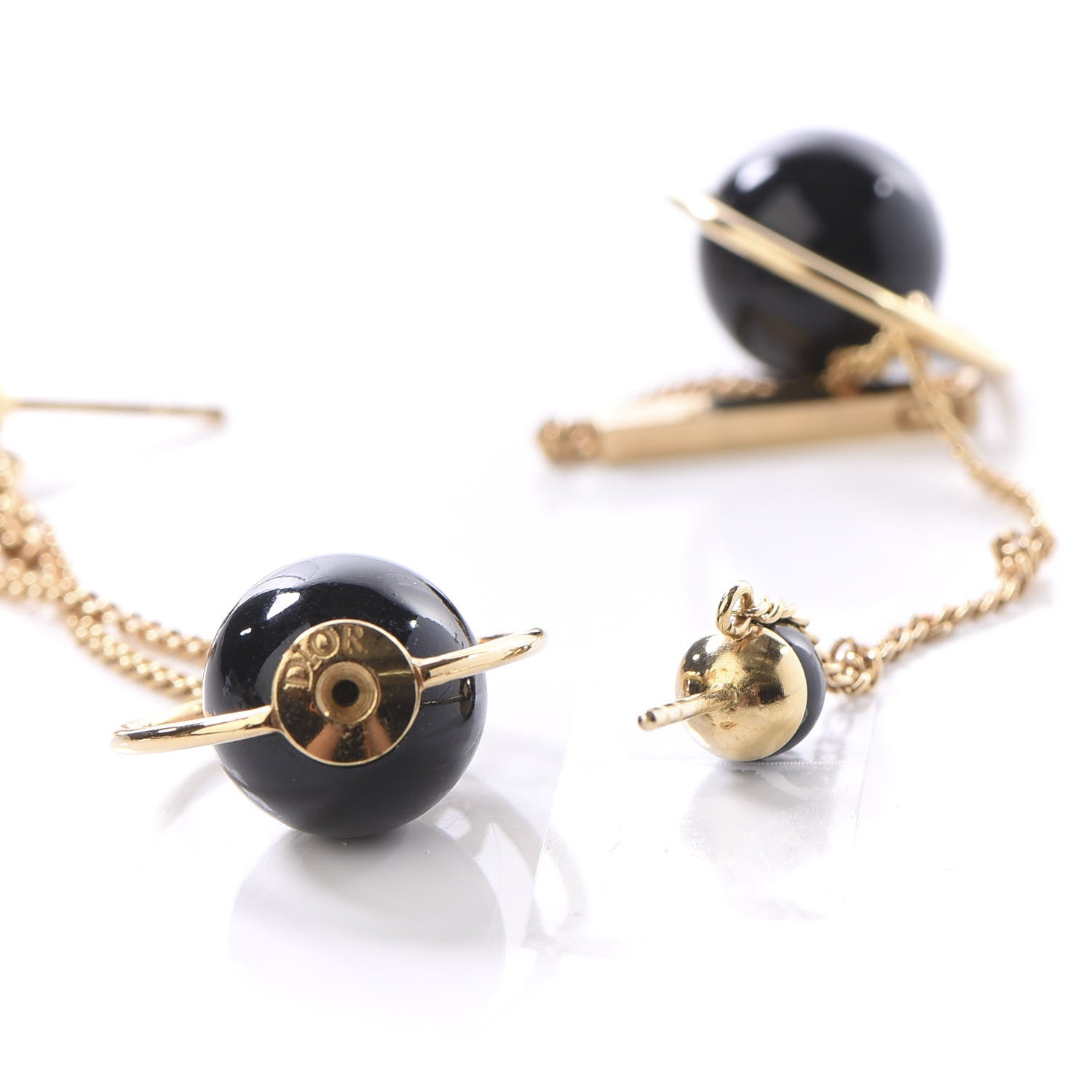 Christian Dior Pearl Tribales Dangle Chain Earrings Black Gold 3 of 4