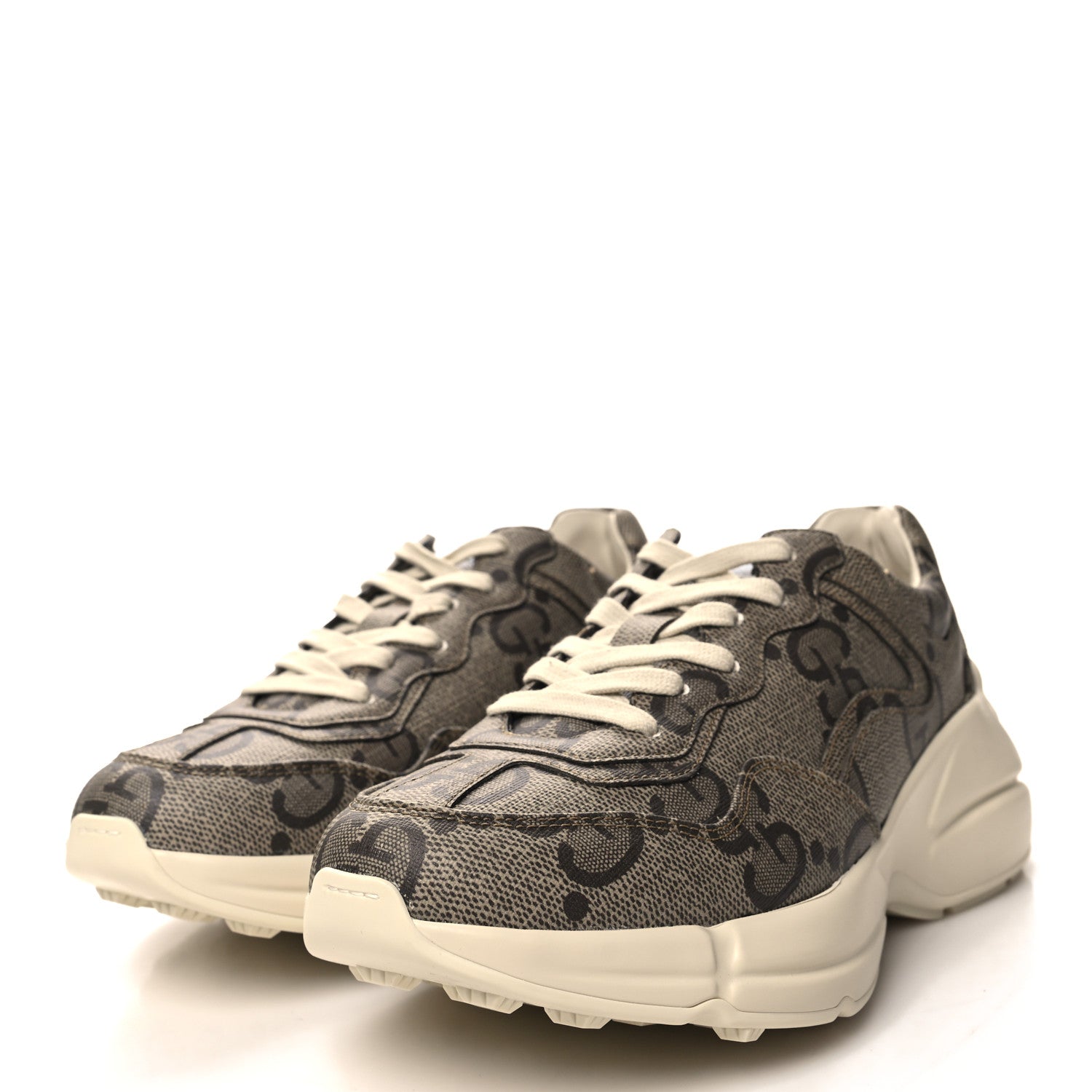 Gucci Maxi GG Supreme Monogram Gucci 100 Womens Rhyton Sneakers 37 Beige Ebony 3 of 9