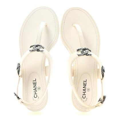 Chanel Lambskin CC Leaf Thong Sandals 36 White 2 of 9