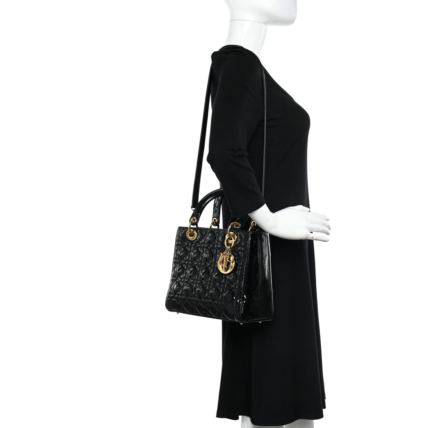 Patent Cannage Medium Lady Dior Black