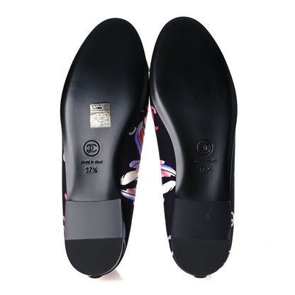 Chanel Printed Stretch Jersey Cap Toe Ballerina Flats 37.5 Black Multicolor 7 of 11