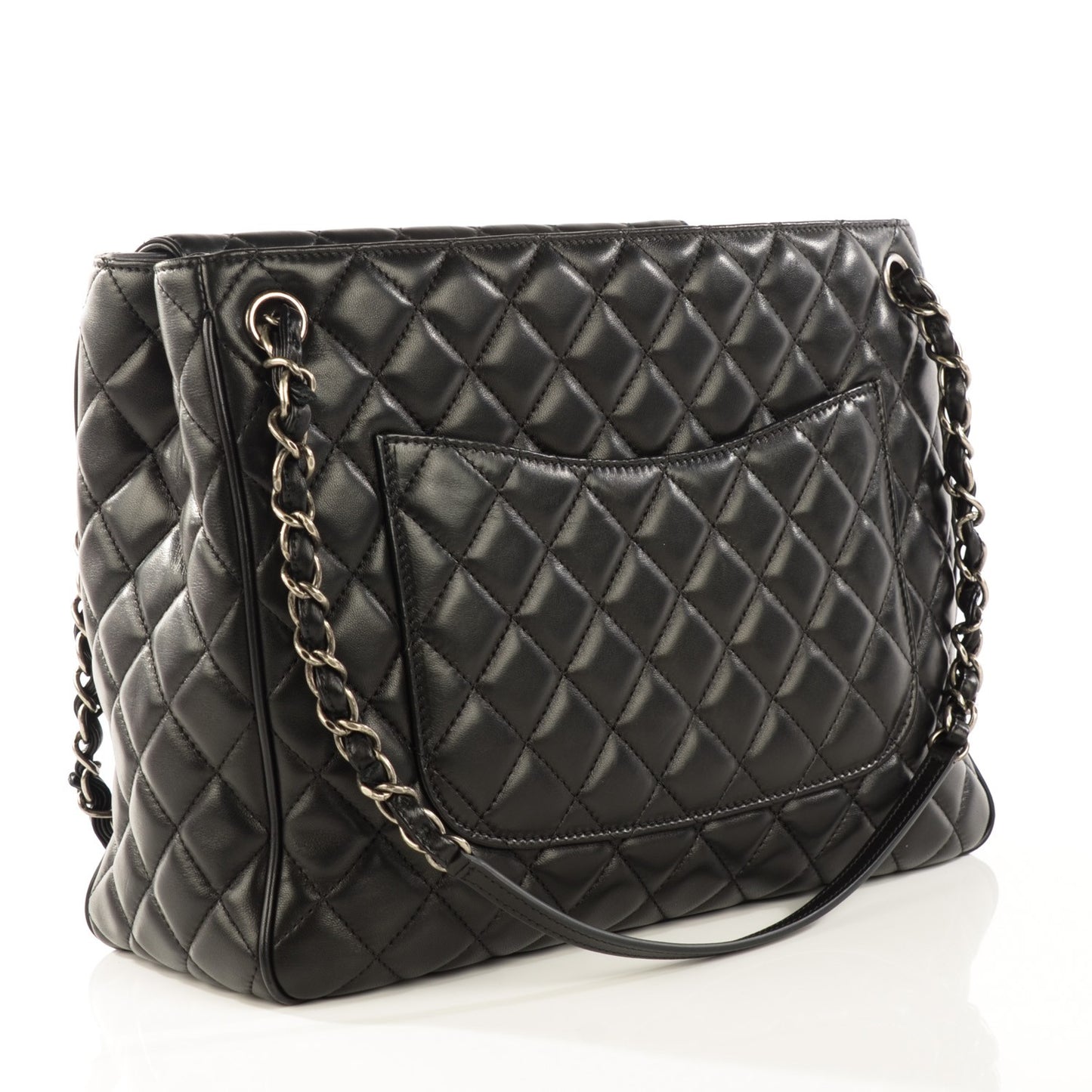 Lambskin Quilted Front Flap Tote Black