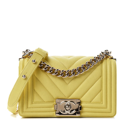 Chanel Caviar Chevron Quilted Small Boy Flap Yellow 1 of 4