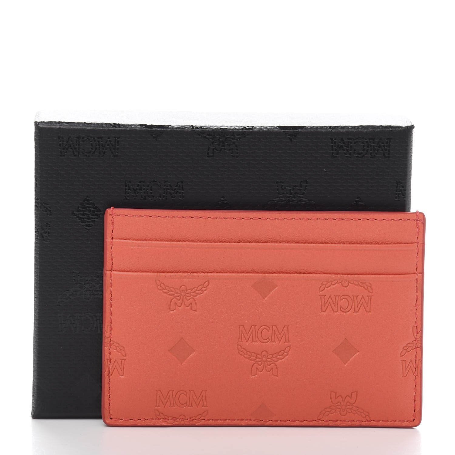 MCM Calfskin Ottomar Monogram Card Case Hot Coral 7 of 9