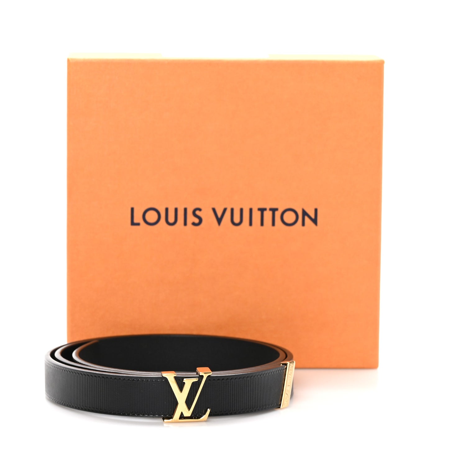 Calfskin Embossed LV Initiales Belt 80 32 Black