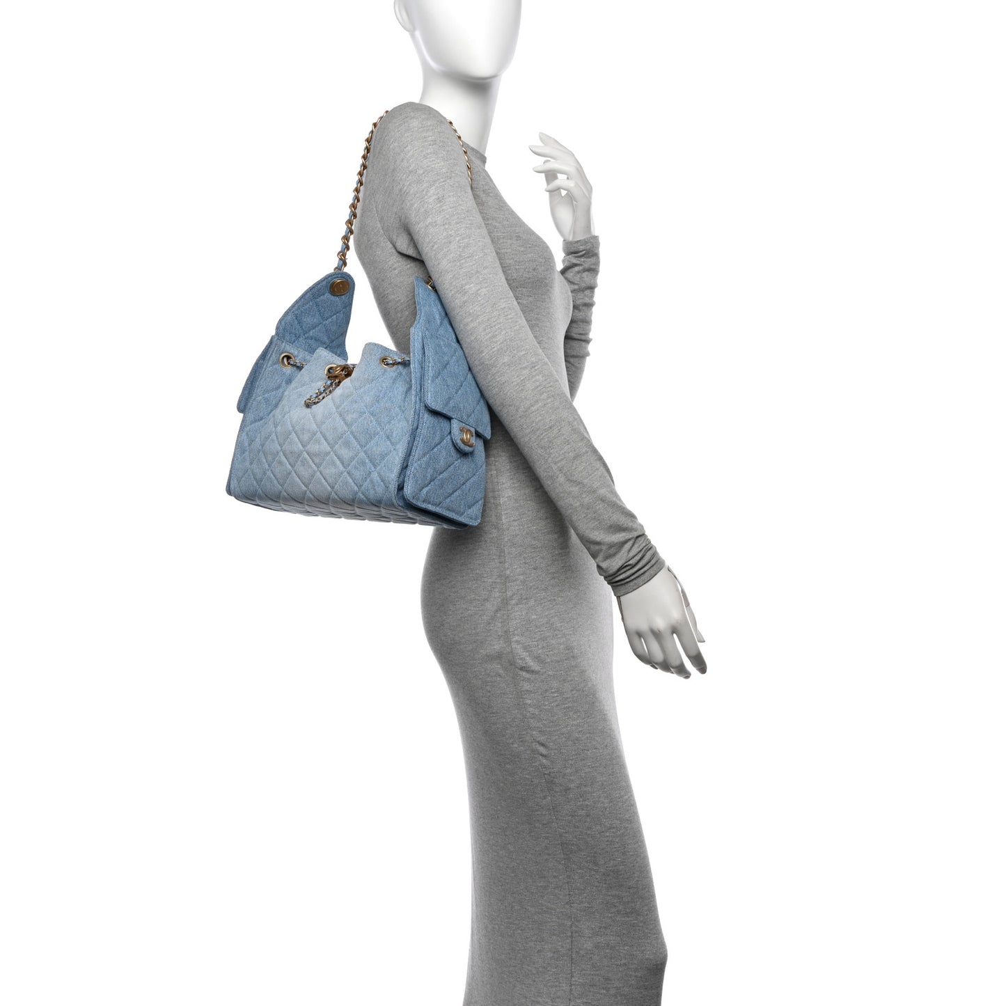 Washed Denim Quilted Small Chanel 25 Handbag Blue