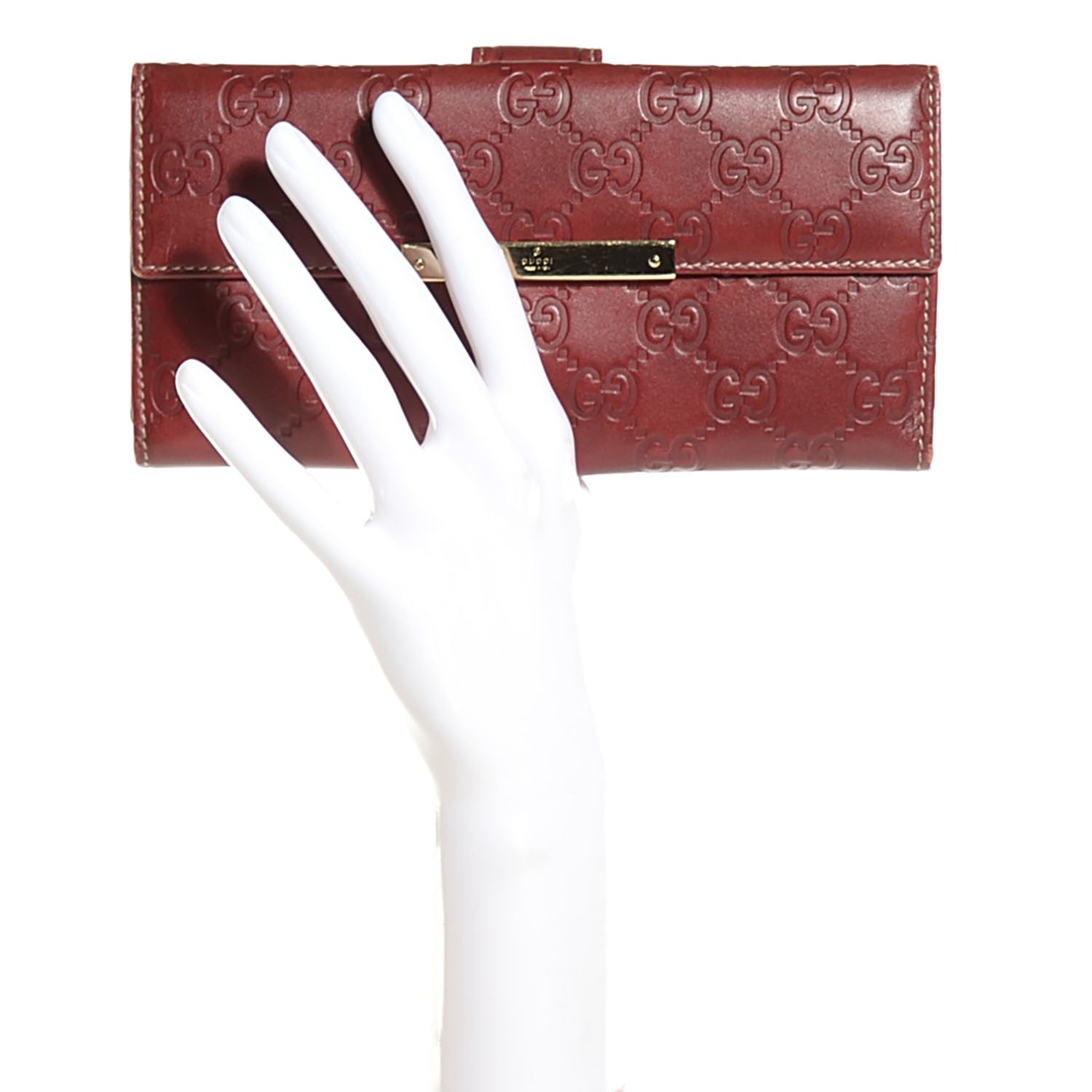 Gucci Guccissima Margaux Calfskin Metal Bar Continental Flap Wallet Dark Red 9 of 14
