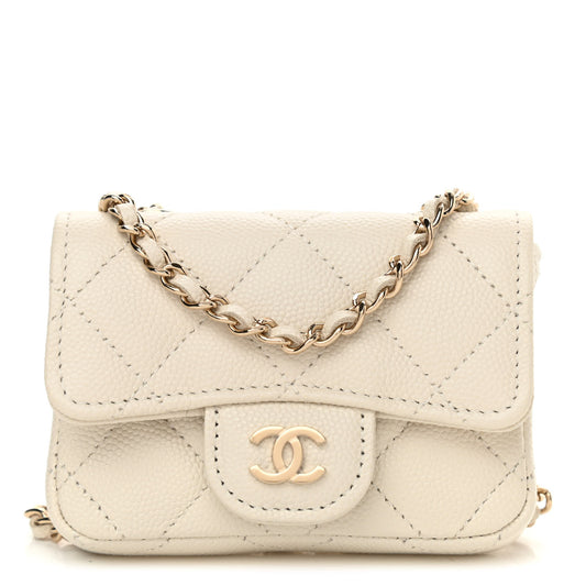Caviar Quilted Mini Chain Belt Bag White