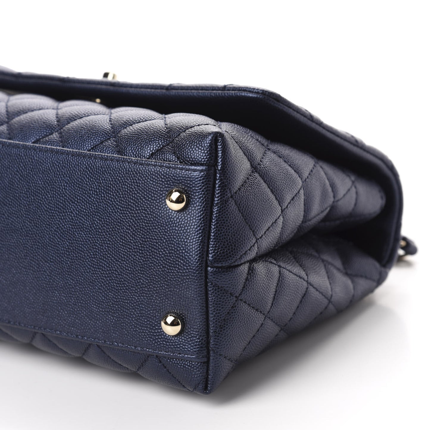 Iridescent Caviar Quilted Small Coco Handle Flap Dark Blue
