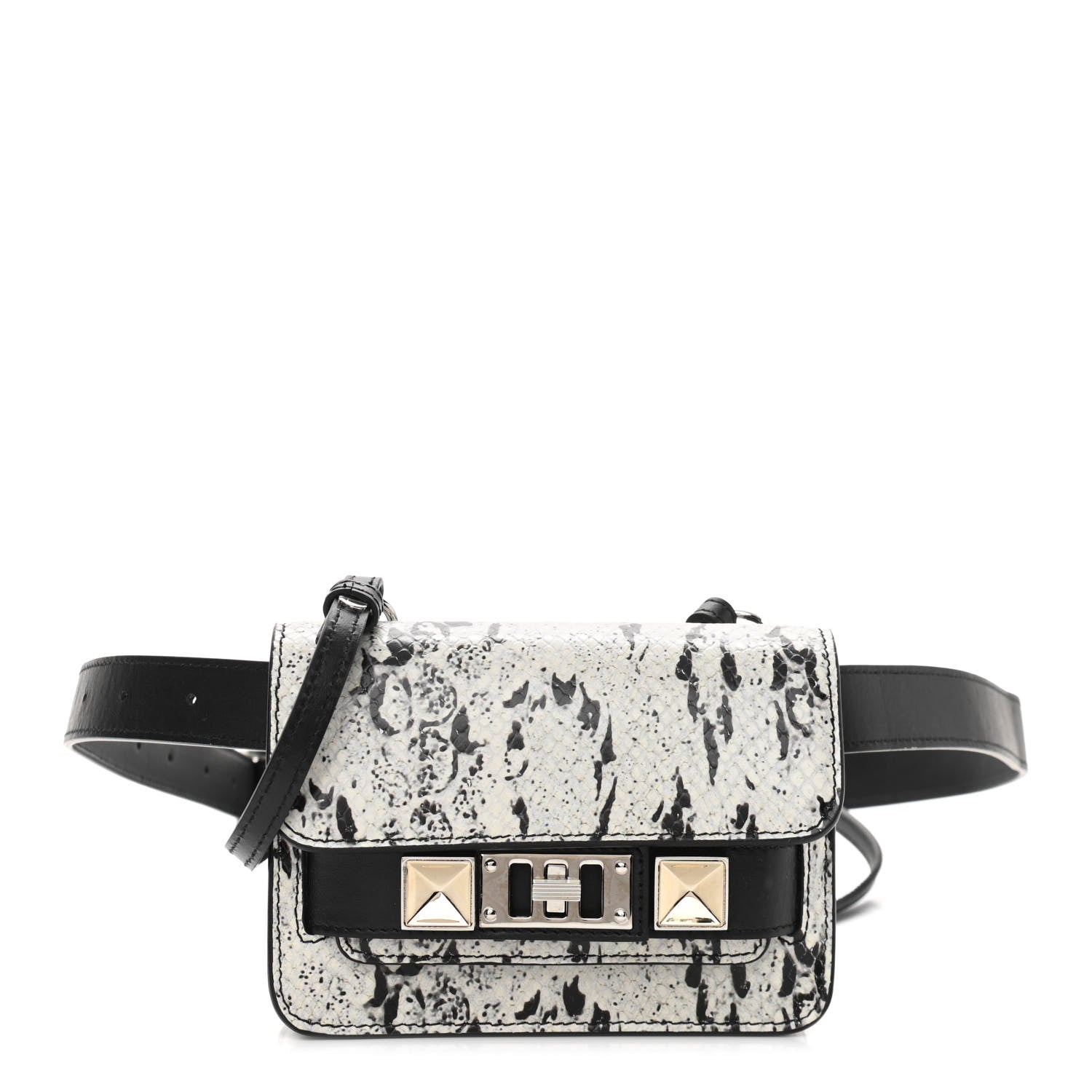 Proenza Schouler Calfskin Snakeskin Embossed Micro PS11 Belt Bag Optic White Black 1 of 10