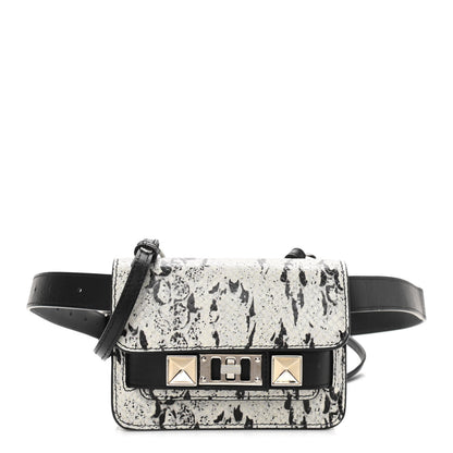 Proenza Schouler Calfskin Snakeskin Embossed Micro PS11 Belt Bag Optic White Black 1 of 10