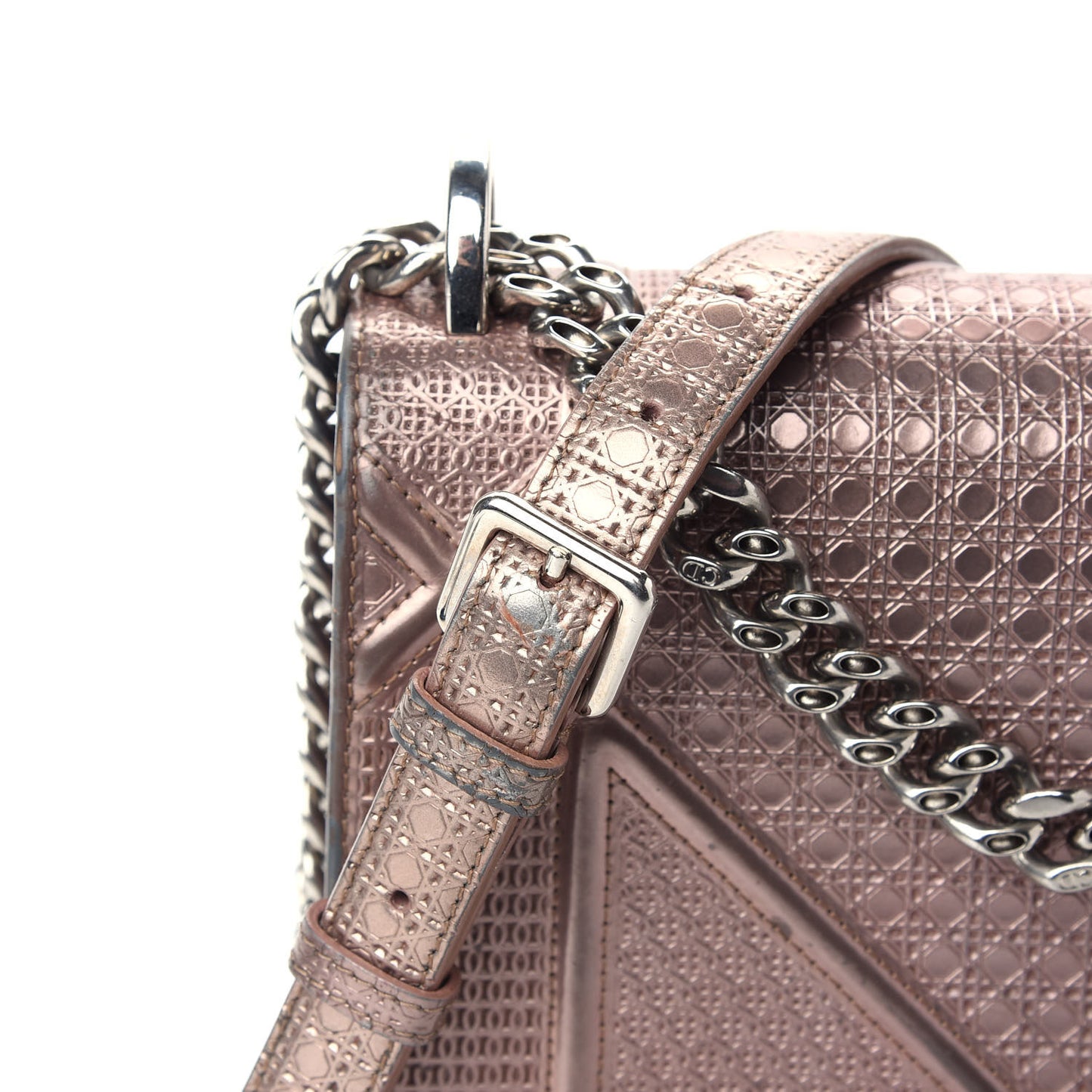 Metallic Patent Micro-Cannage Medium Diorama Flap Bag Pink